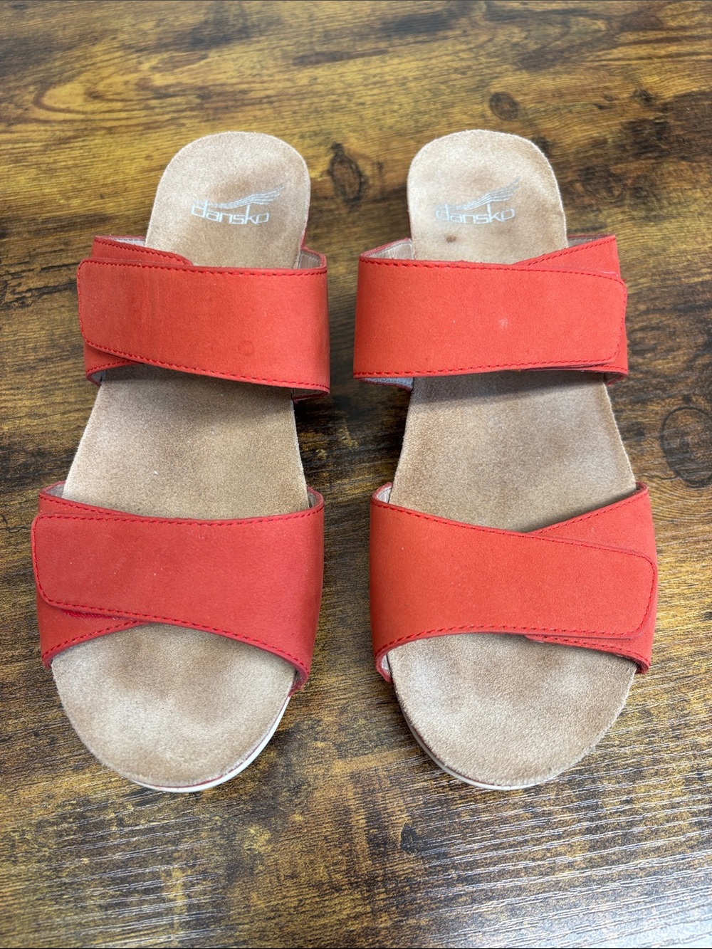 Dansko Orange-Red Double Velcro Strap Slide Sandals